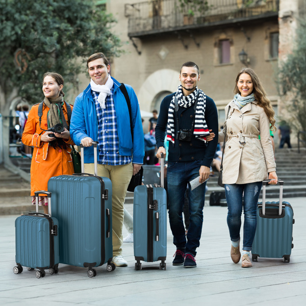 FCH Four-Piece Set Vertical Stripe ABS Luggage 16in, 20in, 24in, 28in with ABS Material and Steel Telescopic Handle in Classic Navy Blue