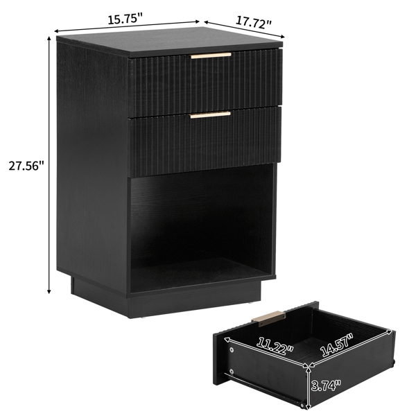 FCH Black P2 Density Board Wavy Pattern Drawer Front 454070cm Two-Drawer Bedside Cabinet