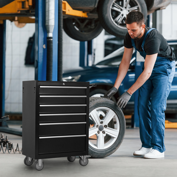 6-Drawer Rolling Tool Chest Cabinet, Large Capacity Metal  Tool Box with Wheels and Locking, Roll Around Storage Organizer Tool Cart for Garage, Warehouse, Work Shop - Black