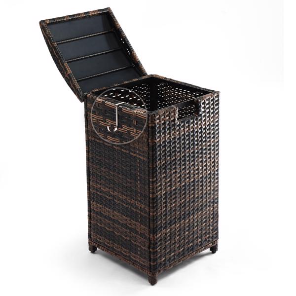 Wicker Patio Trash Bin, 33 Gallon Rattan Trash Can with Lid for Porch Backyard Deck Patio Poolside, Brown