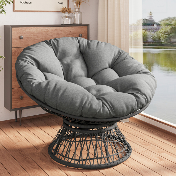 41.5" Ergonomic Wicker Chair with Cloud Thick Density Fabric Cushion,3-proof Cover,High Capacity Iron Frame,Fluid 360 Degree Swivel for Reading,Living Room, Bedroom,Lounge,Gray Base,2 Colors