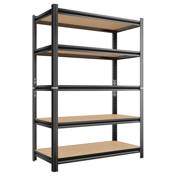 5 Tier Storage Rack, Adjustable Height Shelving, Warehouse Supermarket Basement Storage, Black Requires Assembly