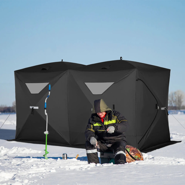 8  Person Pop-up Ice Fishing Tent,Black Ice Shanty  141.75" L x 70.75" W x 70.75" H