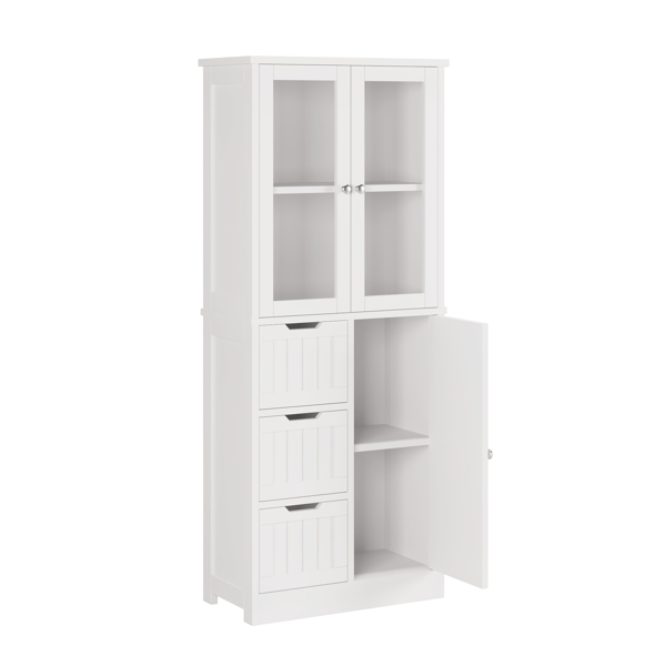 3-Door 3-Drawer 4-Layer Bathroom Cabinet, White 