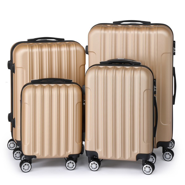 FCH Four-Piece Set Vertical Stripe ABS Luggage 16in, 20in, 24in, 28in with ABS Material and Steel Telescopic Handle in Trendy Champagne Gold