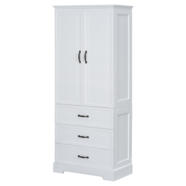 Tall Bathroom Storage Cabinet, Cabinet with Two Doors and Drawers, Adjustable Shelf, MDF Board, White