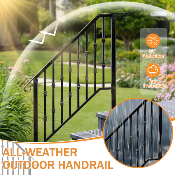 Matte Black Outdoor 3 Level Iron Handrail