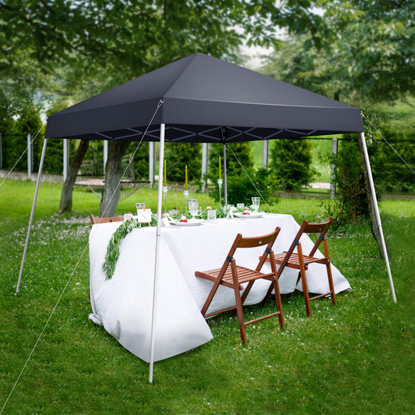 8x8ft Pop Up Canopy Tent, Outdoor Tent Canopy Foldable Portable Canopies for Camping, Patio, Easy Up Gazebo Canopy with Carry Bag Slant Legs, Dark Grey