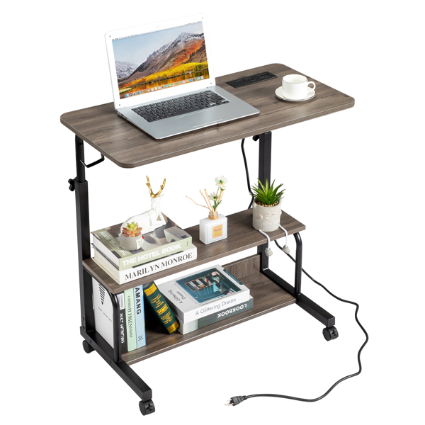 FCH Grey Oak P2 15MM Particle Board with Melamine Coating Adjustable Computer Desk with 3 USB + 2 AC Outlets