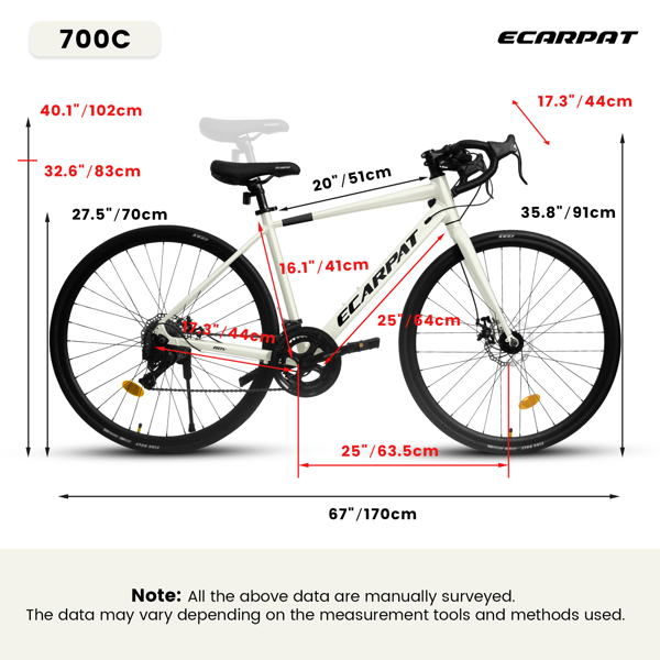 700C Road Bike, 16-Speed Outdoor Bike Disc Brakes, Light Weight Aluminum Frame ,Racing Bike City Commuting Road Bicycle M Size for Men Women