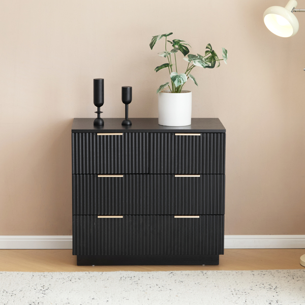 FCH Black P2 Particle Board and Density Board Wavy Pattern Drawer Front Three-Level Four-Drawer Bedside Cabinet