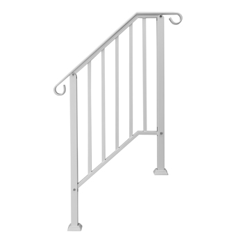 Handrails for Outdoor Steps, Iron Handrail Fits 2 Step, Transitional Handrail with Installation Kit, White（same as 74664377）