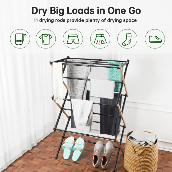 1pc, Foldable Portable Laundry Drying Rack for Indoor Air Drying Clothing, Collapsible Clothes Drying Rack, for Air Drying Clothing, Wood color