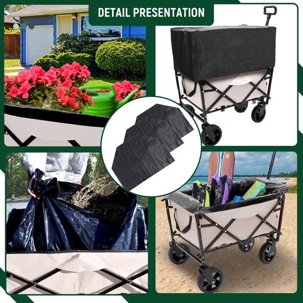 Multi-use Bag,Collapsible Foldable Wagon Cart Beach Wagon Heavy Duty Utility Cart Utility Wagon Grocery Cart for for Camping 3pcs plastic Liner bag /Cover , cream