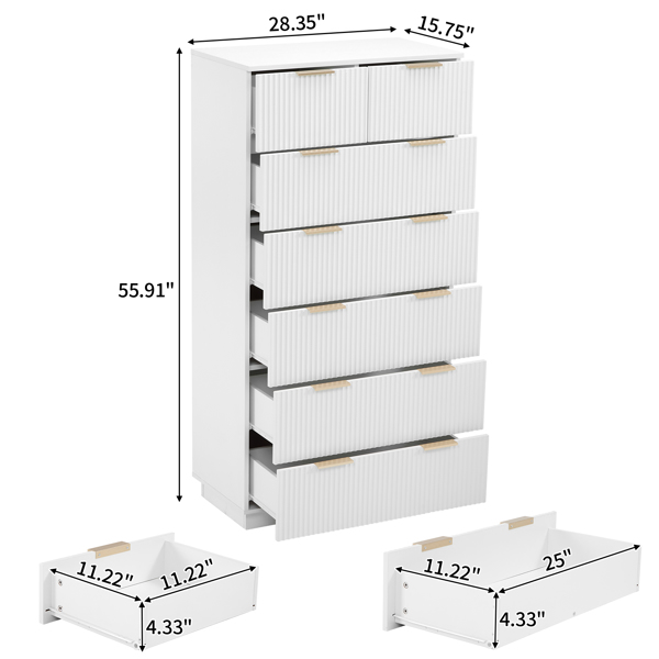 FCH White P2 Particle Board and Density Board Wavy Pattern Drawer Front Six-Level Seven-Drawer Cabinet