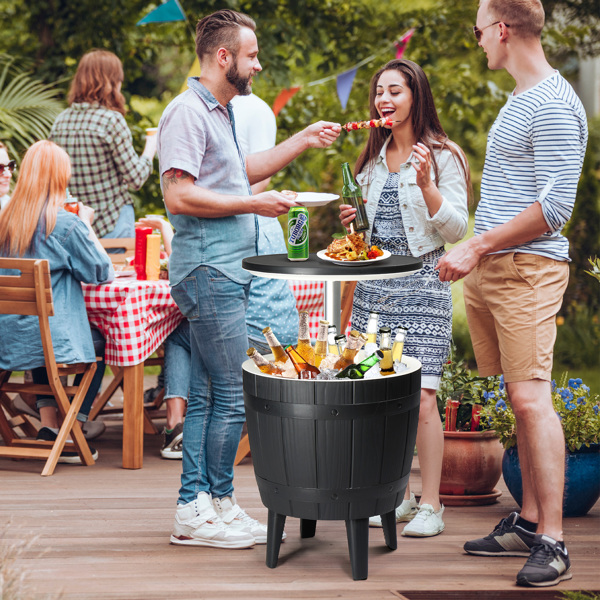 Outdoor Cooler Table, Height-Adjustable Outdoor Cool Bar w/ 10 Gallon Beer and Wine Cooler, All-Weather Resistant Patio Cooler Ice Cool Bar for Deck Pool Party(Black)