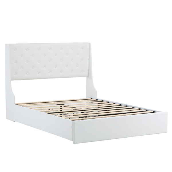 Upholstered Full Platform Storage Bed Frame with 4 Drawers, Wingback Headboard with Button Tufted Design, Wooden Slat Support, No Box Spring Needed, Beige