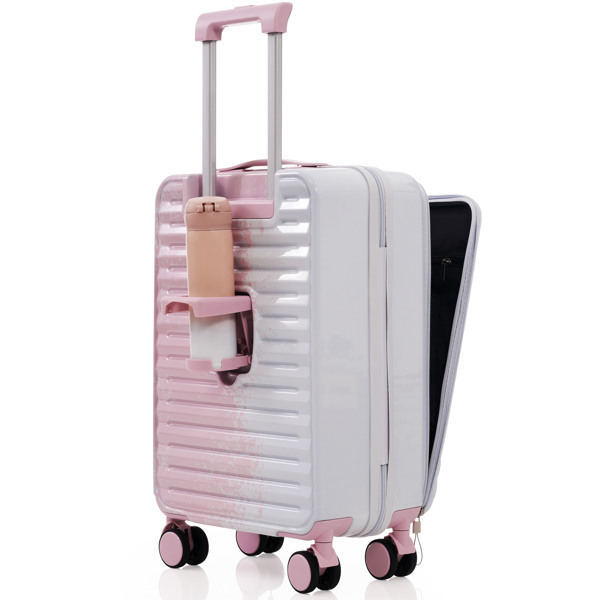 Luggage 3 Piece Sets20/24/28", 20 "24" with front pocket,Hard Shell Luggage Carry on Luggage Set with TSA Lock , usb interface, universal wheel,cup holder,gradient pink