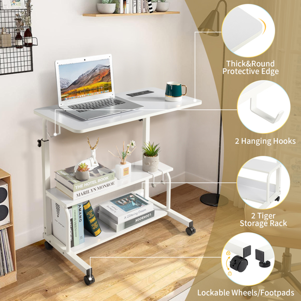 FCH White Wood Grain P2 15MM Particle Board with Melamine Coating Adjustable Computer Desk with 3 USB + 2 AC Outlets