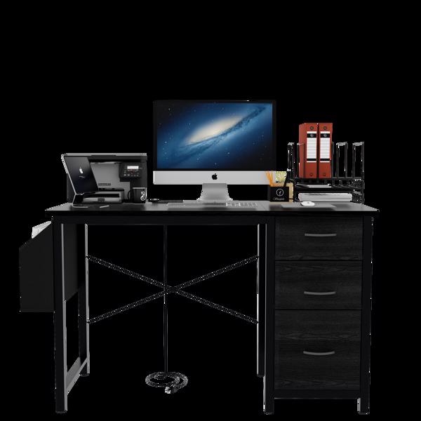 47.3"office desk with power outlet,3 drawers,Large Side Pocket, Desk Easy to Assemble,Frame stability Reversible,  for home desk, computer desk, game table,Writing desk,Vanity table, black