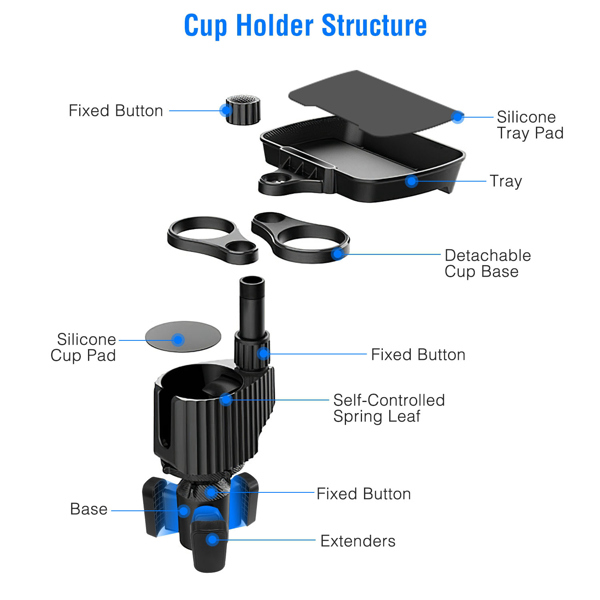 4-in-1 Car Cup Holder Tray Food Table Phone Hold Car Expander Detachable 360 Degree Rotatable Expandable Base Car Desk