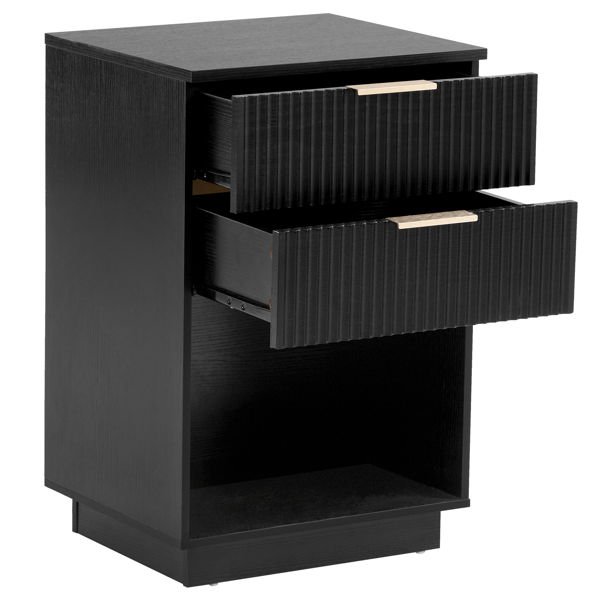 FCH Black P2 Density Board Wavy Pattern Drawer Front 454070cm Two-Drawer Bedside Cabinet