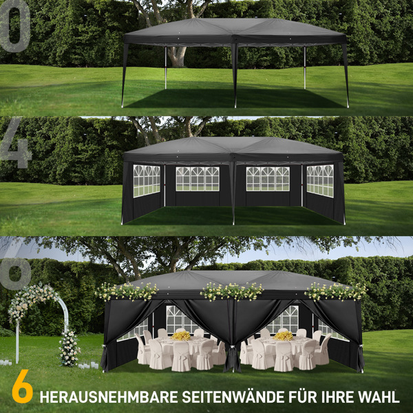 3 x 6m Four Windows Practical Waterproof Folding Tent Black 