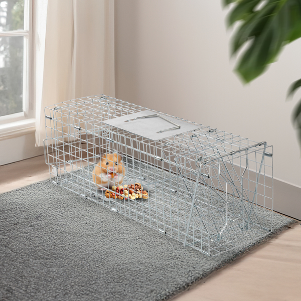 24" Live Animal Cage Trap, Heavy Duty Folding Raccoon Trap, Humane Cat Trap with Handle for Rabbits, Stray Cats, Squirrels, Raccoons, Skunk, Mole, Groundhogs and Opossums