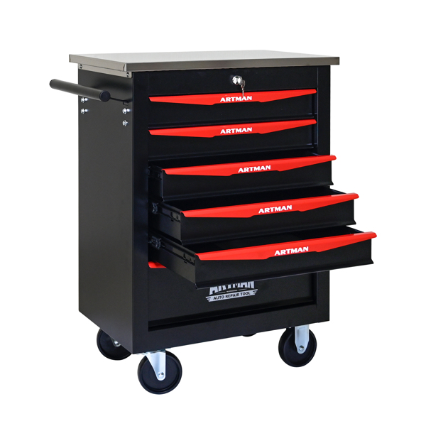 6 Drawers Multifunctional Tool Cart with Wheels,Metal Rolling Tool Cart Storage for Garage Workshop Warehouse Repair Shop--With Stainless Steel Roof- BLACK&RED