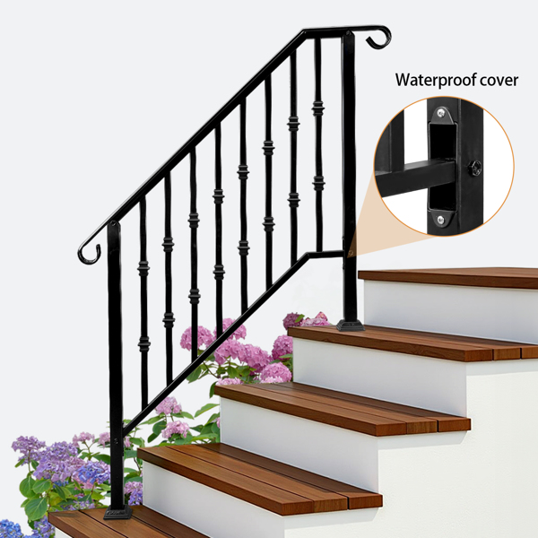 Matte Black Outdoor 3 Level Iron Handrail