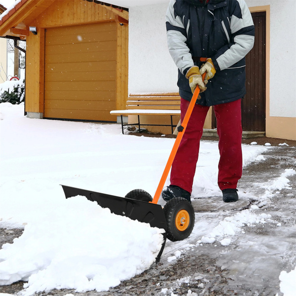 29"  Blade Rolling Snow Shovel Rolling Pusher   Orange