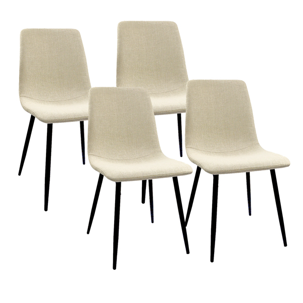 Dining Chairs Set of 4,Modern Kitchen Dining Room Chairs,Upholstered Dining Accent Chairs in linen Cushion Seat and Sturdy Black Metal Legs(Beige) 