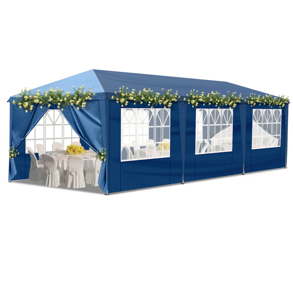 10x30ft Outdoor Pop Up Canopy, Portable Instant Canopy Tent with 8 Sidewalls for Outdoor Events Party Wedding Birthday Graduation, Blue