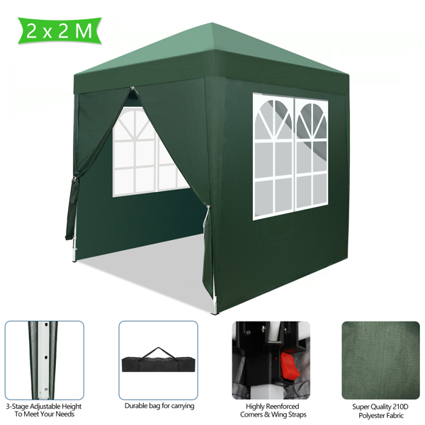 2 x 2m Two Doors & Two Windows Practical Waterproof Right-Angle Folding Tent Green