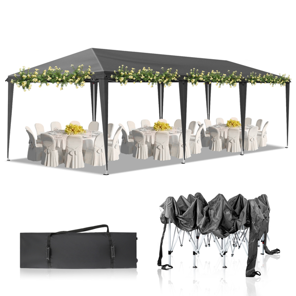 10x30ft Outdoor Pop Up Canopy, Portable Instant Canopy Tent for Outdoor Events Party Wedding Birthday Graduation, Dark Grey