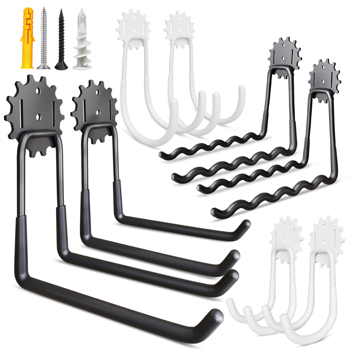 Garage hooks Black and white 8-piece garage hooks Heavy duty utility steel garage storage hooks, utility garage wall hooks for hanging bicycles, ladders and garden tools, black and white