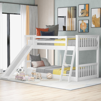 Twin over Twin Bunk Bed with Convertible Slide and Ladder, White(Expected Arrival Time: 1.13)