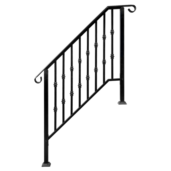 Matte Black Outdoor 3 Level Iron Handrail