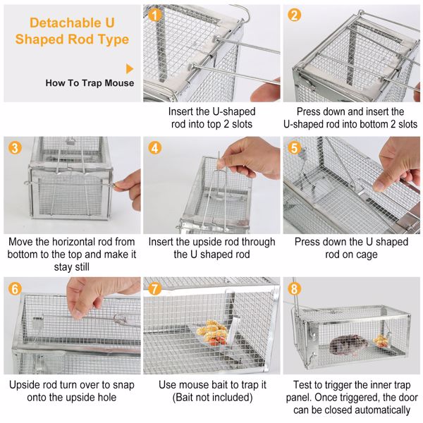 Rat Trap Cage Humane Live Rodent Trap Cage Galvanized Iron Mice Mouse Control Bait Catch with Detachable U Shaped Rod