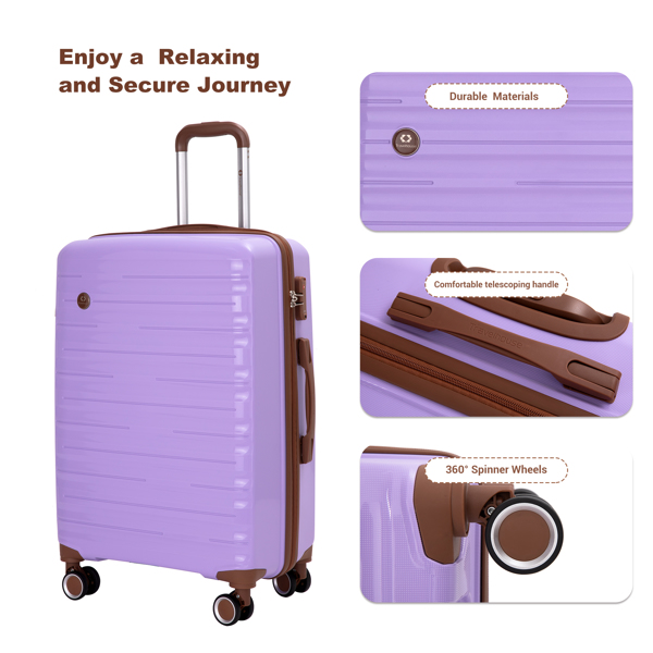 5-Piece Set (20"24"28 +a travel bag and a toiletry bag) ,PP Hardshell Carry on Luggage Set with TSA Lock Carry On Suitcase Luggage  Durable Suitcase  Color PURPLE.