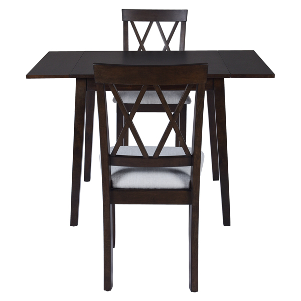 3 Piece Kitchen Dining Set with Drop Leaf Dining Table and 2 Dining Upholstered Chairs, Dining Room Set for Small Places, Espresso