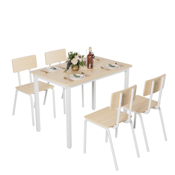 5-Piece Dining Table Set with 4 Chairs, 43" Kitchen Table & Chairs Set for 4, Dining Room Table with Metal Frame & MDF Board, Perfect for Small Space, Easy Clean