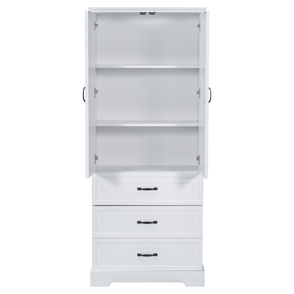 Tall Bathroom Storage Cabinet, Cabinet with Two Doors and Drawers, Adjustable Shelf, MDF Board, White