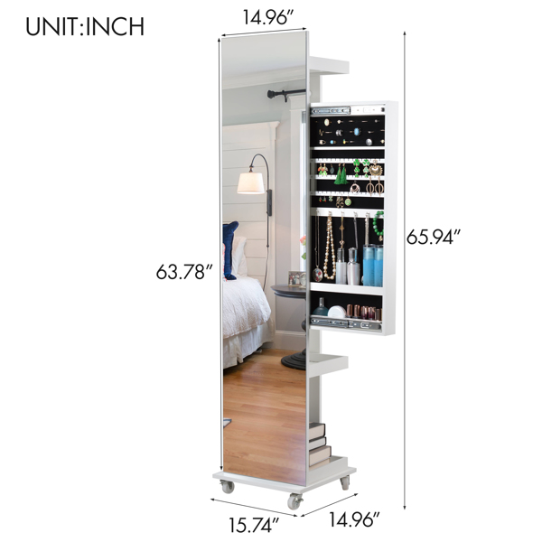 Full Length Mirror 360° Swivel Jewelry Cabinet