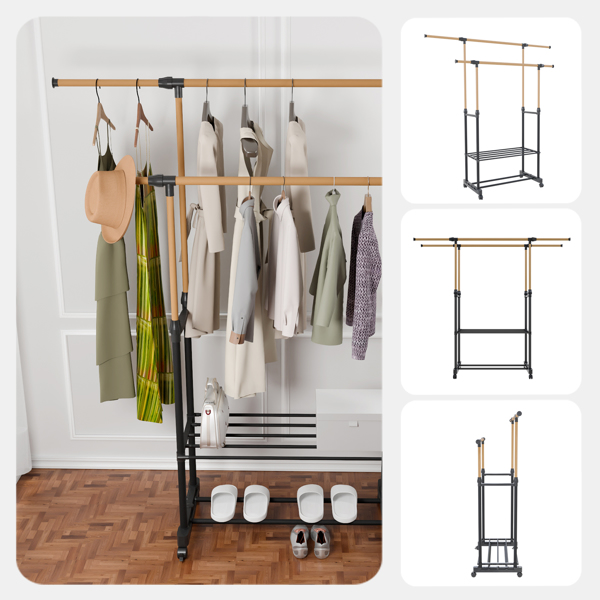 1pc, with wheels independent clothes rack , laundry drying rack, foldable and adjustable length, saving space indoor and outdoor clothes drying rack