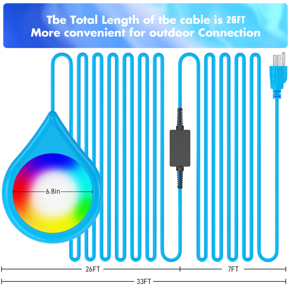 20W Smart LED Pool Lights with 26ft Cord and APP Control – IP68 Waterproof, Color Changing Magnetic Lamp for In-Ground & Above-Ground Pools (1 Pack) ﻿