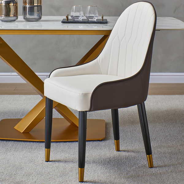Dining Chairs Set of 2, Dining Chair with PU Leather White and brown metal legs for Living Kitchen Dining Room