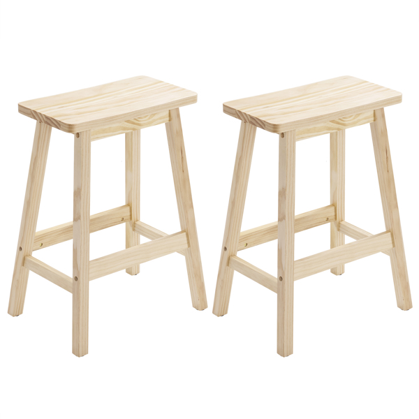 Set of 2 Saddle Seat Counter Stools, 24" Wood Bar Stools for Dining Room Kitchen Pub Chair, Wood Color