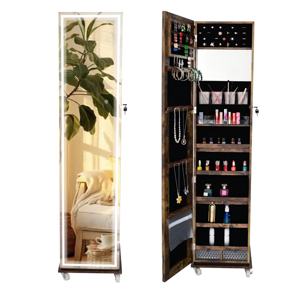 Full Length Mirror 360° Swivel  Led light Jewelry Cabinet