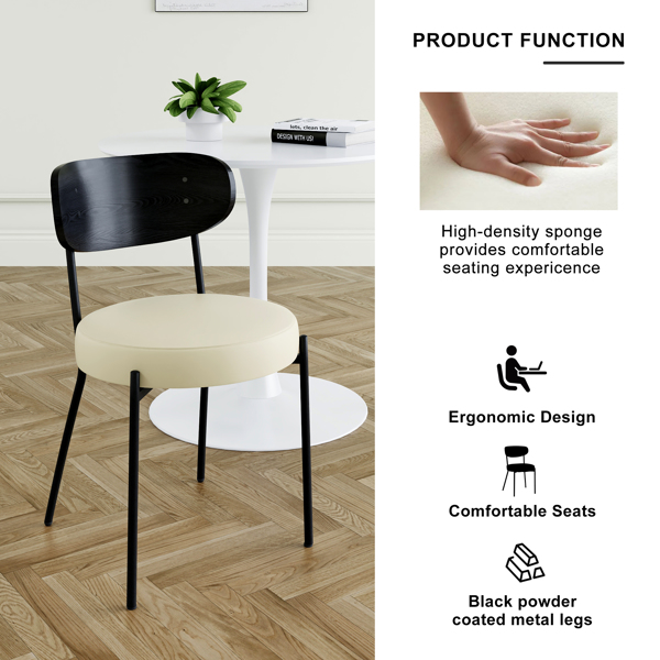 Modern simple table with a glass round table and four chairs. Transparent tempered glass countertop, black wood grain spray legs, suitable for kitchen living room dining room (set of 5)